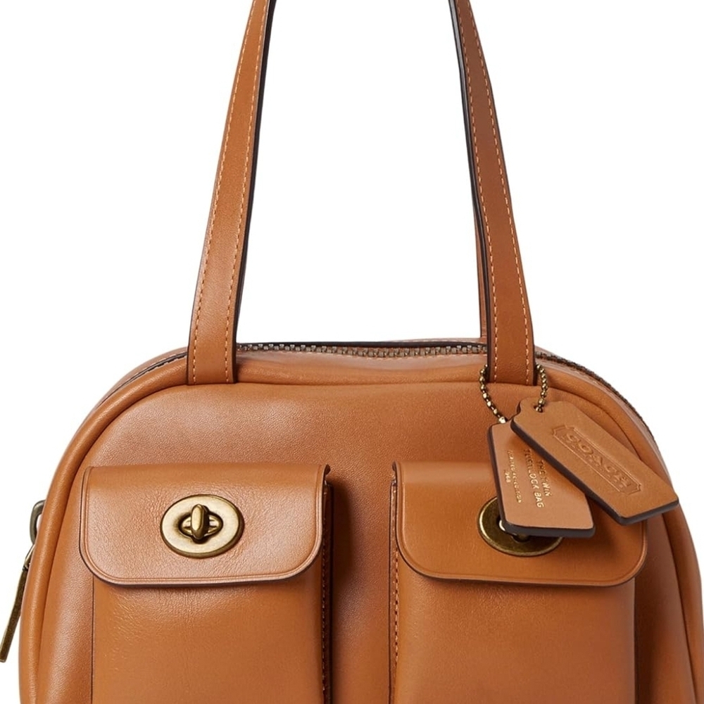 Coach Cognac Leather Double-Pocket Shoulder Bag